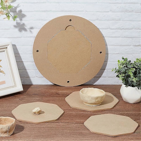 Inre Bat för Drejskiva 12 Rund Portabel Lera Kilbräda med 6st 7.8\" Hexagon Pads Runda Lerkastnings Bats för Keramiker Lerkonstnärer Spinnin