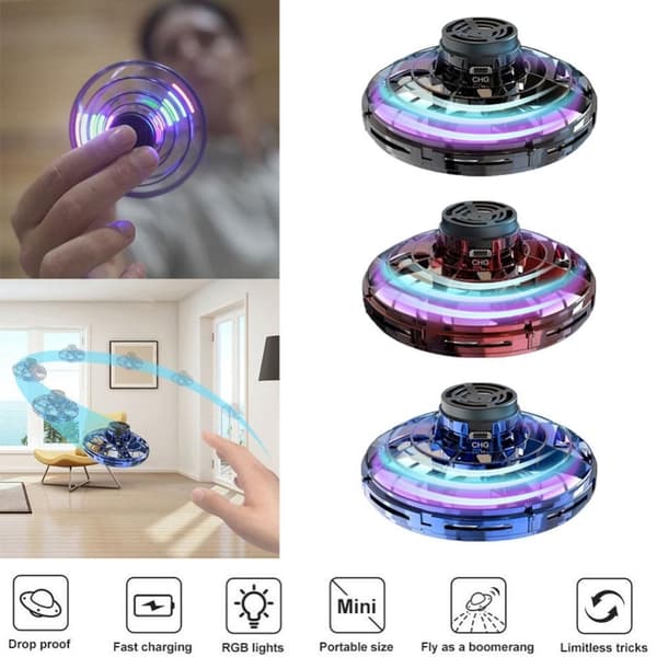 Flying Spinner Drone LED-valo - MUSTA