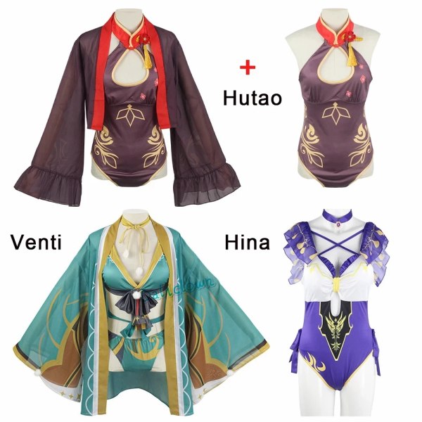 Mub- Genshin Impact Hu Tao Lisa Ms Hina Sangonomiya Kokomi Bikini Swimsuit Swimwear Summer Jumpsuits Cloak Cosplay Costume Outfit 5 5 XXL