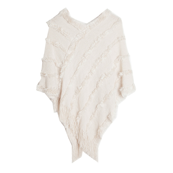 Mub- Kevät, syksy ja talvi V-pääntie yksivärinen neulottu plyysihuivi 02# off-white
