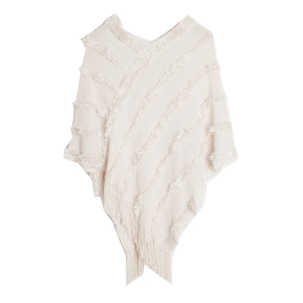 Mub- Vår, höst och vinter V-ringning enfärgad stickad plysch sjal 02# off-white