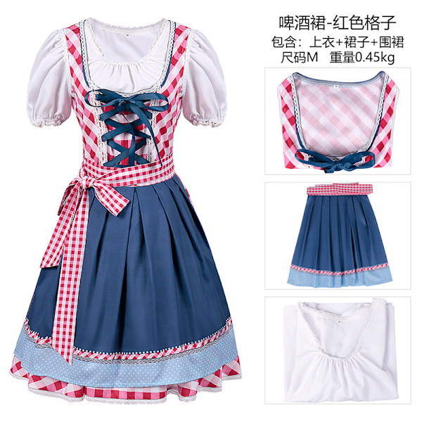 Jud- Oktoberfest event costumes Munich beer dresses jacquard lace show out party dresses Red lattice XL