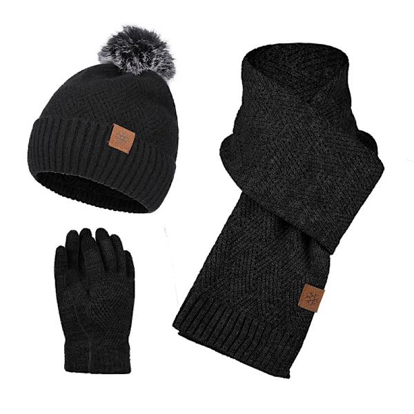 Mub - Engros høst vinter tykke varme strikkede luer mote nye menn kvinner Vinter Tredelt skjerf hansker tre sett Dark Grey