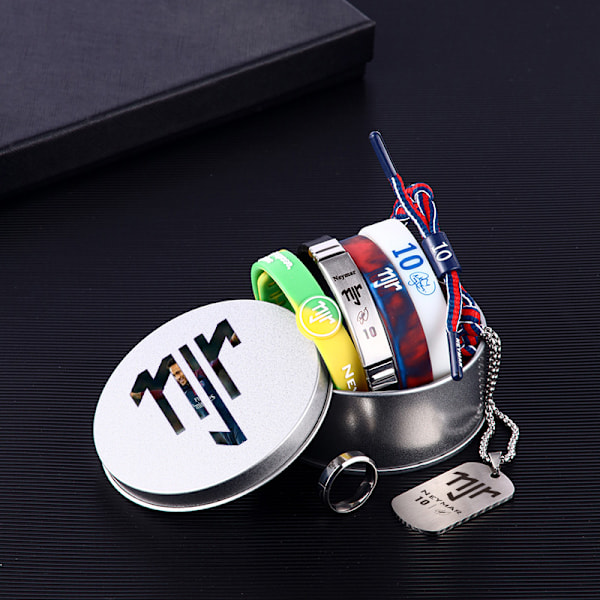 Jud- Silikonarmband titan stål halsband ring presentförpackning för fotbollsfans Neymar halsbandsring i fem delar