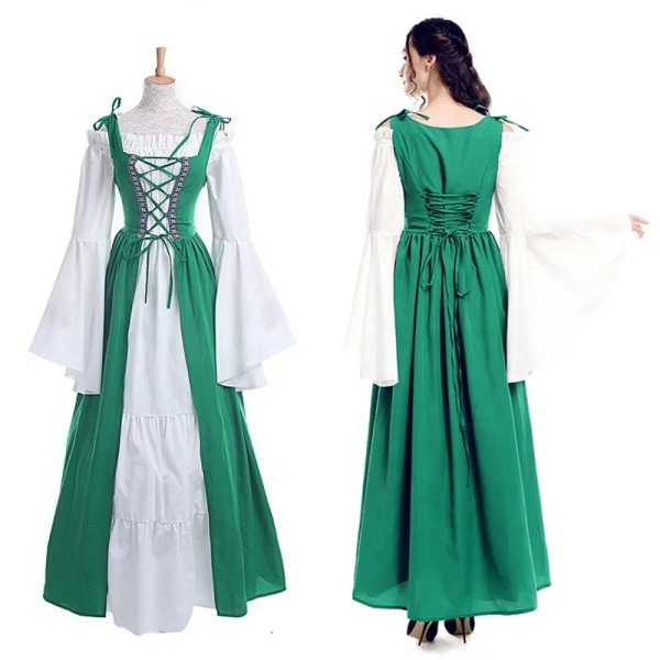 Mub- Uusi muoti naisille Halloween tytöt side neliökaulus Vintage edieval Stays korsetti Cosplay mekko juhla lava-asut mekot valkoinen White M