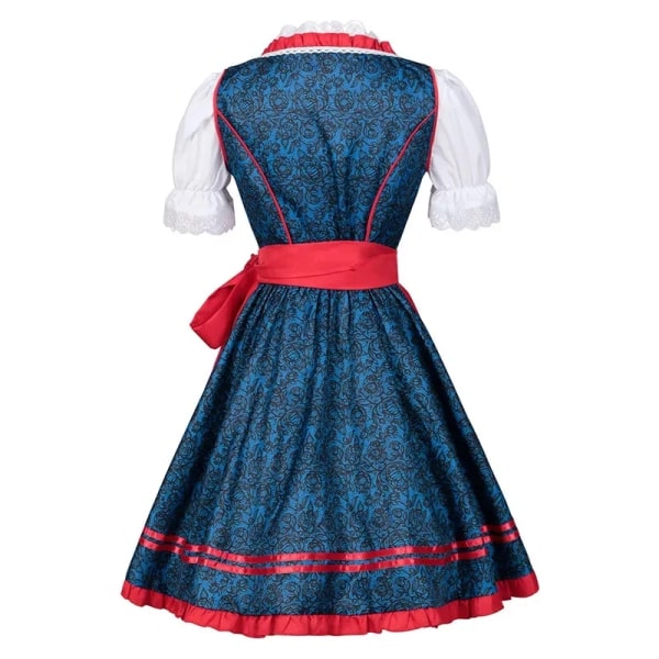 Mub- Kvinners tyske øl Dirndl kjole forkle sett kostymer bayersk Oktoberfest Babe Bar Maid karneval rød rutete kjole blå Blue L