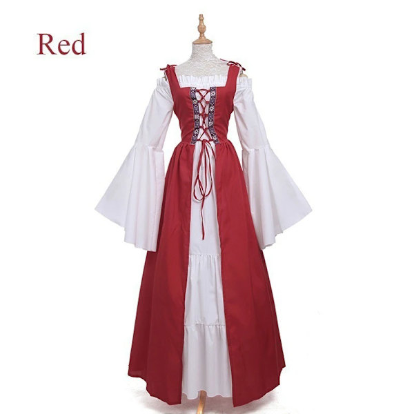 Mub- Uusi muoti naisten Halloween tytöt sideharso neliökaulus Vintage keskiaikainen pysyy korsetti Cosplay mekko juhla lava asut mekot punainen Red S