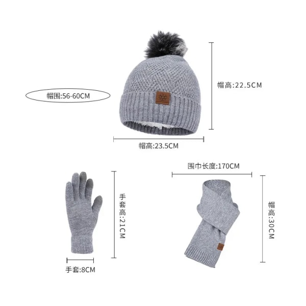 Mub- Wholesale autumn winter thick warm knitted hats fashion new men women Winter Three piece scarf gloves three sets Pink