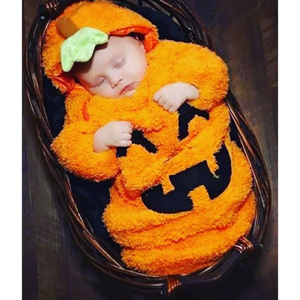 Mub- Limanying supply Autumn and Winter Halloween Sleeveless Pumpkin Style Hoodie Thickened baby outfit halloween costume kids Orange Orange 110