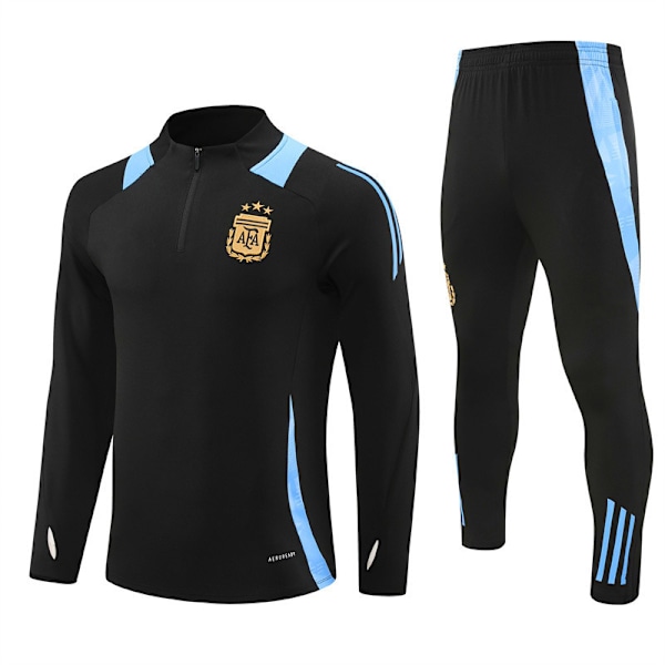 2425 Argentina Fotball Langarmet Oppvarmingsdrakt Treningsuniform Svart Black Black S