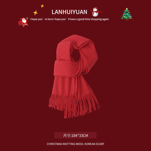 Mub- jul röd stickad halsduk kvinnor vinter mångsidig hals varm sjal julklapp Christmas red - fringed scarf