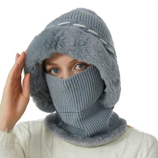 Stickad mössa Face Cover Halsmössor GRÅ grey