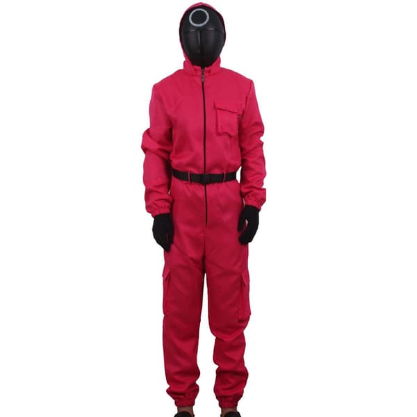 Squid Game Jumpsuit Halloween Cosplay Onesie + belte + hansker + maske TriangulÃ¤r mask XL
