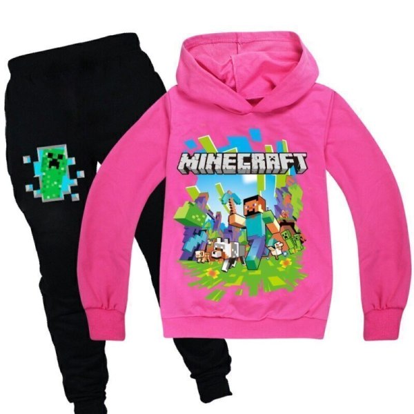 Barn Pojkar Minecraft Hoodie Träningsoverall Set Långärmade Huvtröjor H pink pink 3-4 years (120cm)