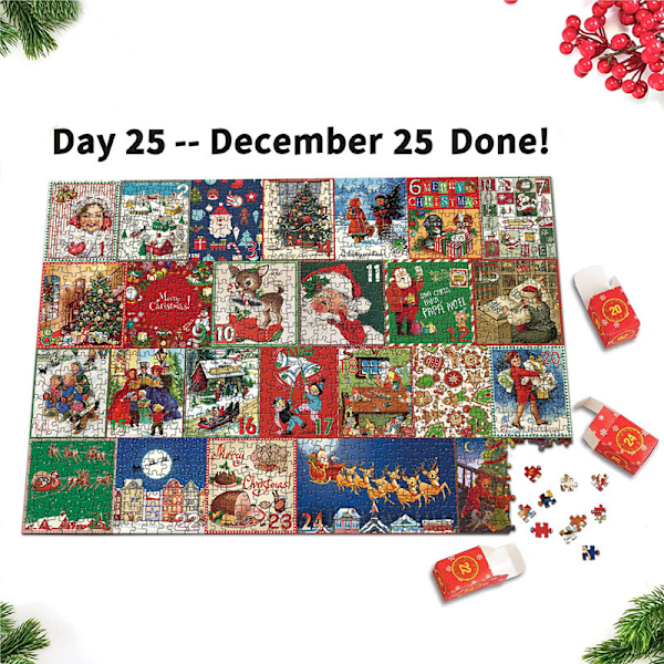 Jud- Adventskalender Christmas Countdown 24 Box Pussel Julklappar Festlig kalender