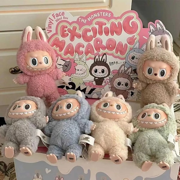 Het 17 cm Labubu The Monsters Face Docka Hjärtvärmande Macaron Dockfigur Bordsdekoration Kaii Leksak Barn Födelsedag Utsökt Gåva Z250208.Ca