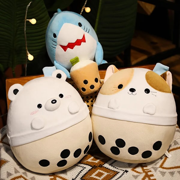 Mub- 30CM Cartoon Animals Squinysy Shark Panda Cat Boba Mike Pillow Plush Toys Soft Stuffed Kawaii Plushie Dolls for Kids Gifts Cat 1 Cat 1 About 25-30cm