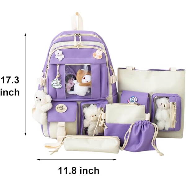 Canvas-koulukassin combo-setti, Kawaii tyttö opiskelijan koulukassin violetti purple