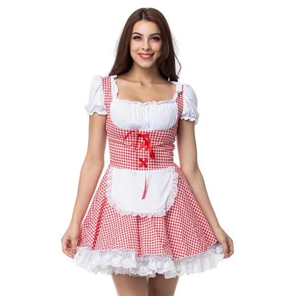 Mub- Bavaria Beer Festival Costume Maid Cosplay red Dress Carnival Party checkboard Fairy Dress for Girl maid dress 5 5 2 XL