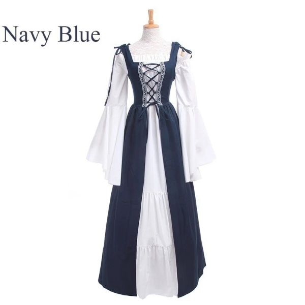 Mub- Uusi muoti naisille Halloween tytöt Side Bandage Neliökaulus Vintage keskiaikainen Korsetti Cosplay mekko Juhla Lavapuvut mekot Tummansininen Navy blue 2 XL