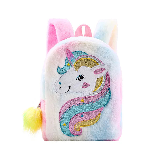 Mub- Tegneserie Enhjørning Plysj Skoleveske Dyr Plysj Ryggsekk for Jenter Barn Regnbue Bag Enhjørning Ryggsekk Enhjørning Barnehage Bag Tilpasset Customized Customized