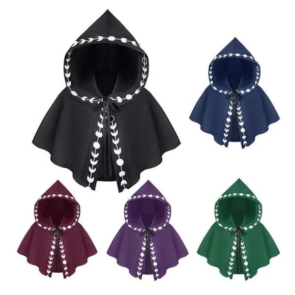 Mub- Middelalderlig Mænd Kvinder Kappe Halloween Print Troldmand Cosplay Kostume Kort Hætte Kappe Halloween Karneval Fest Cosplay Tilbehør 5