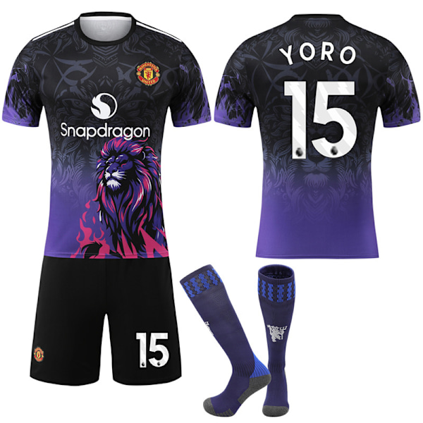 Jud- 2526 Blå, Lila Lejon Mönster Manchester United Special Commemorative Edition Fotbollströja Set 15 YORO #XS