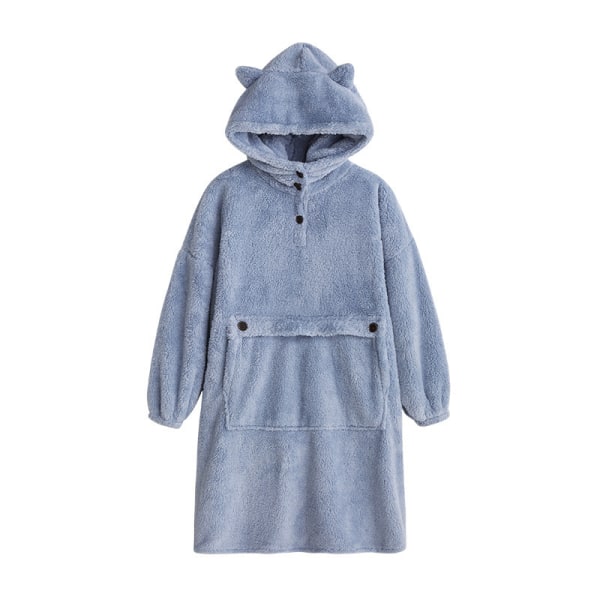 Mub- Lat par morgonrock pullover filt huva utomhus inomhus varm TV-filt hoodie filt Foggy blue Foggy blue M