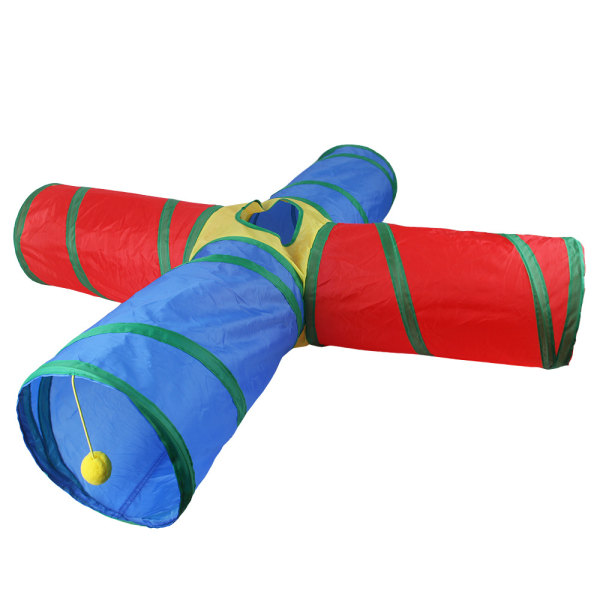 Mub- Pet Cat Tunnel Cat Rainbow Tre Kanal Interaktiv Katt Leksak Borr Hink Hopfällbara Kattleksak B18408 color tee