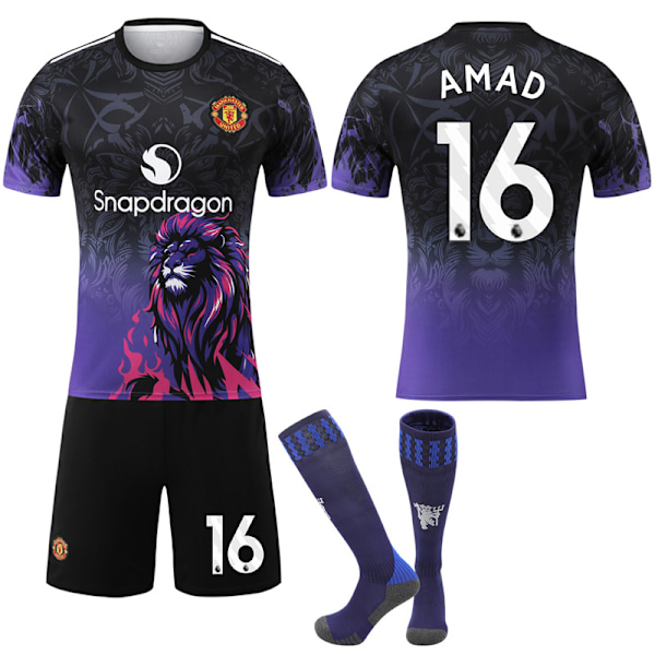 Jud- 2526 Blå, Lila Løve Mønster Manchester United Special Commemorative Edition Fotballdrakt Sett 16 AMAD #28