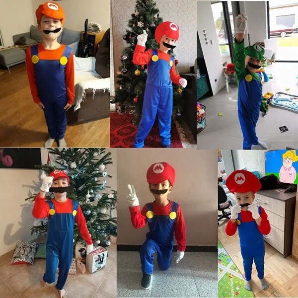 Mub- 4-12V Lapsi Super Mari Bros Cosplay Jumpsuit Puku Poika Tyttö Halloween Anime Fantasia Romper uigi Veljekset Puku Hattu Asu 02 02 S