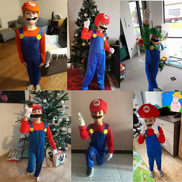 Mub- 4-12Y Barn Super Mari Bros Cosplay Jumpsuit Dress Boy Girl Halloween Anime Fantasy Romper uigi Brothers Kjole Hat Kostyme 01 01 L