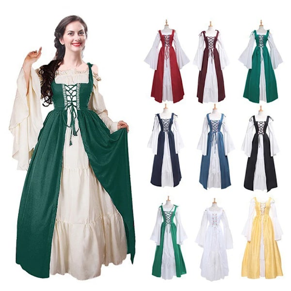 Mub- Uusi muoti naisten Halloween tytöt sideharso neliökaulus Vintage keskiaikainen pysyy korsetti Cosplay mekko juhla lava asut mekot punainen Red S