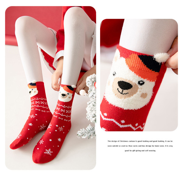 Mub - Jule-strømper til kvinder rød medium tub sød kawaii Red Socks Red Scarf Bear