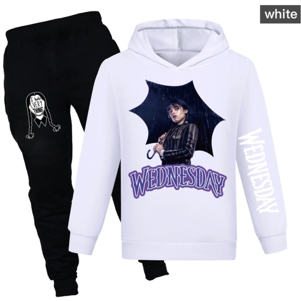 Mub- Wednesday Addams Hooded Sweatshirt + Casual Byxor Set white white 110cm