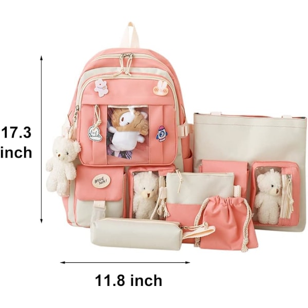 Canvas skoleveske kombosett, Kawaii jente student skoleveske orange