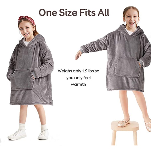 Mub- Barn-TV lat filt, varm pyjamas, tröjor, fleece med huva, morgonrockar hoodie filt grey
