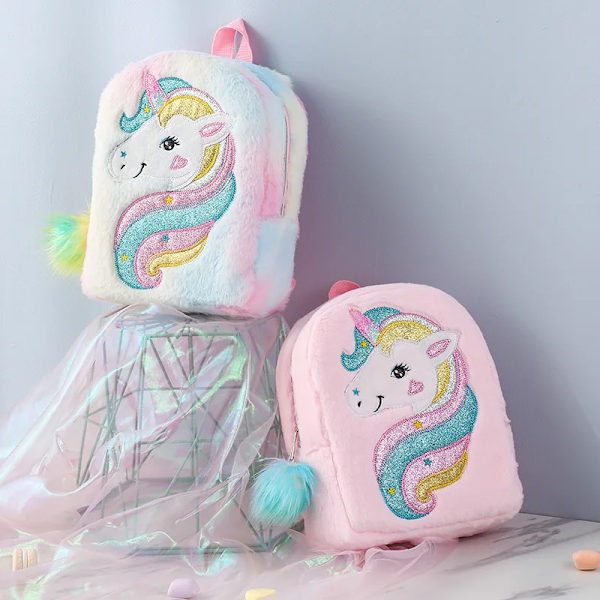 Mub- Tegneserie Enhjørning Plysj Skoleveske Dyr Plysj Ryggsekk for Jenter Barn Regnbue Bag Enhjørning Ryggsekk Enhjørning Barnehage Bag Tilpasset Customized Customized