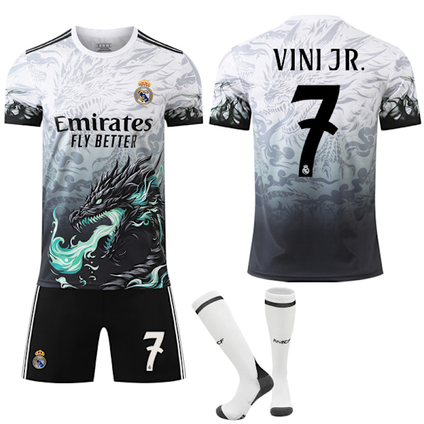 Jud- 2425 Real Madrid Blue Dragon Mönster Special Commemorative Edition Svart Fotbollströja Tröja 7 VINI JR. #M