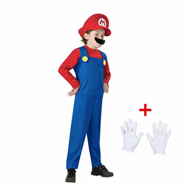 Mub- 4-12Y Barn Super Mari Bros Cosplay Jumpsuit Dress Boy Girl Halloween Anime Fantasy Romper uigi Brothers Kjole Hat Kostyme 03 03 M