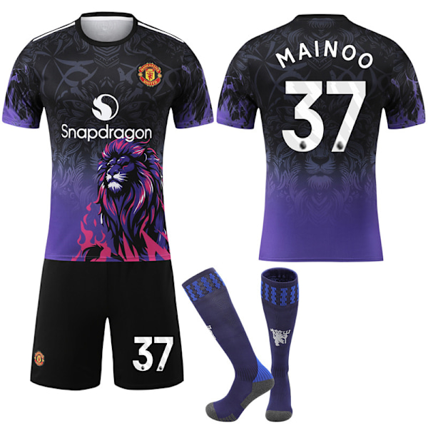 Jud- 2526 Blå, Lila Løve Mønster Manchester United Special Commemorative Edition Fotballdrakt Sett 37 MAINOO #26