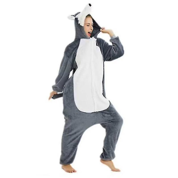 Unisex-aikuisen Kigurumi-eläinhahmoasu Onesie-pyjama Yksivärinen L L Husky-Grey