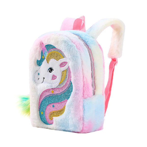 Mub- Tegneserie Enhjørning Plysj Skoleveske Dyr Plysj Ryggsekk for Jenter Barn Regnbue Bag Enhjørning Ryggsekk Enhjørning Barnehage Bag Tilpasset Customized Customized