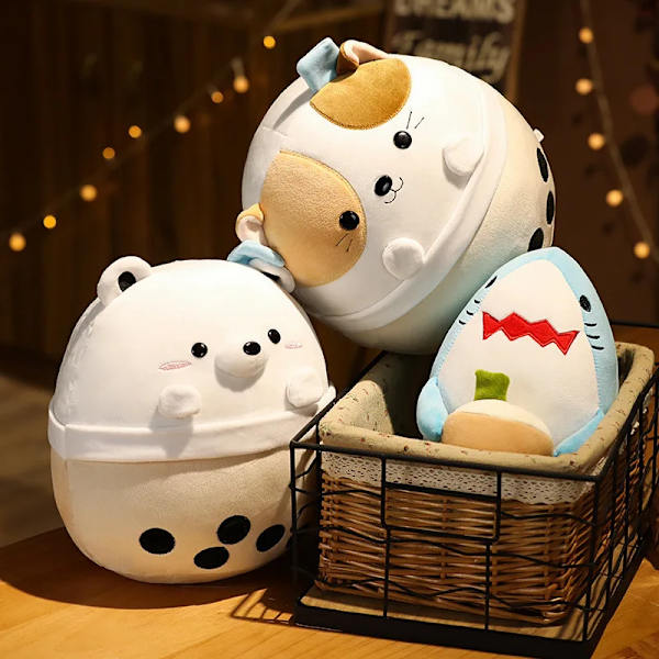 Mub- 30CM Cartoon Animals Squinysy Shark Panda Cat Boba Mike Pillow Plush Toys Soft Stuffed Kawaii Plushie Dolls for Kids Gifts Cat 1 Cat 1 About 25-30cm