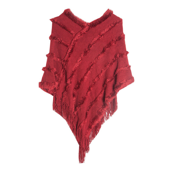 Mub- Vår, höst och vinter V-ringning enfärgad stickad plysch sjal 04# Burgundy