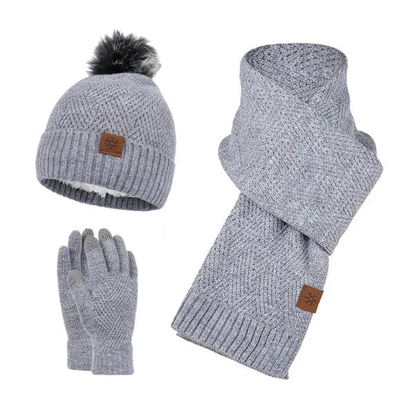 Mub - Engros høst vinter tykke varme strikkede luer mote nye menn kvinner Vinter Tredelt skjerf hansker tre sett Dark Grey