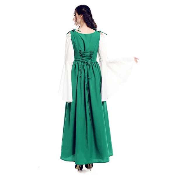 Mub- Uusi muoti naisten Halloween tytöt sideharso neliökaulus Vintage keskiaikainen korsetti Cosplay mekko juhla lava-asut mekot Tummanvihreä Dark green XL