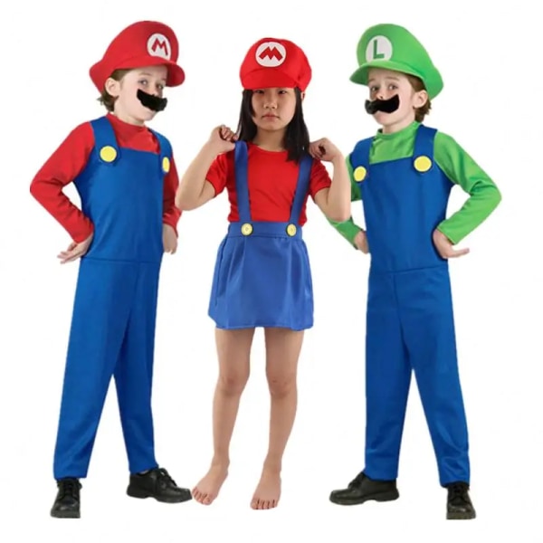 Mub- 4-12V Lapsi Super Mari Bros Cosplay Jumpsuit Puku Poika Tyttö Halloween Anime Fantasia Romper uigi Veljekset Mekko Hattu Asu 02 02 M