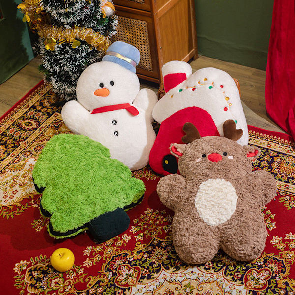 Mub- jul snögubbe, älg, plysch vägtull, julgran kudde, semester dekoration docka, juldocka deer