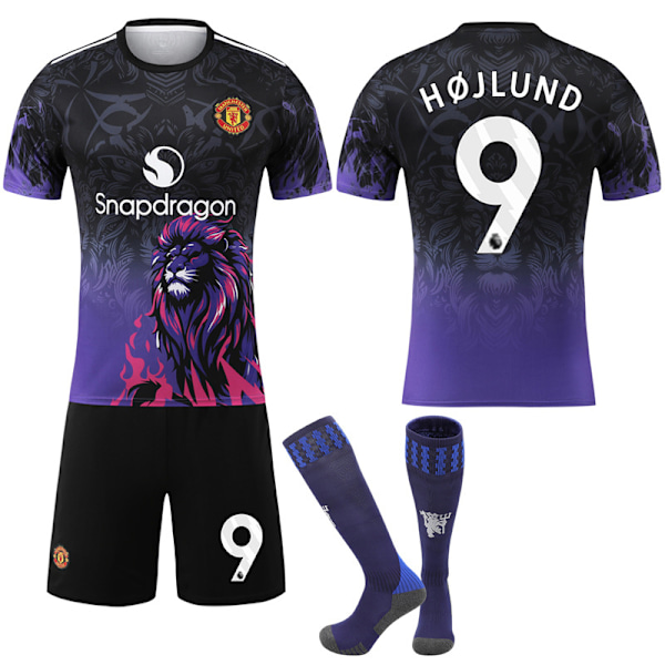 Jud- 2526 Blå, Lila Løve Mønster Manchester United Special Commemorative Edition Fotballdrakt Sett 9 Højlund #22